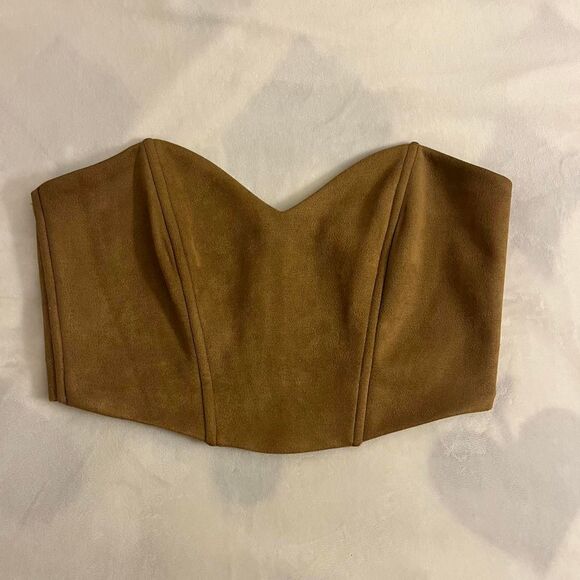 Forever 21 brown faux suede corset bustier strapless crop top size medium - Picture 1 of 6